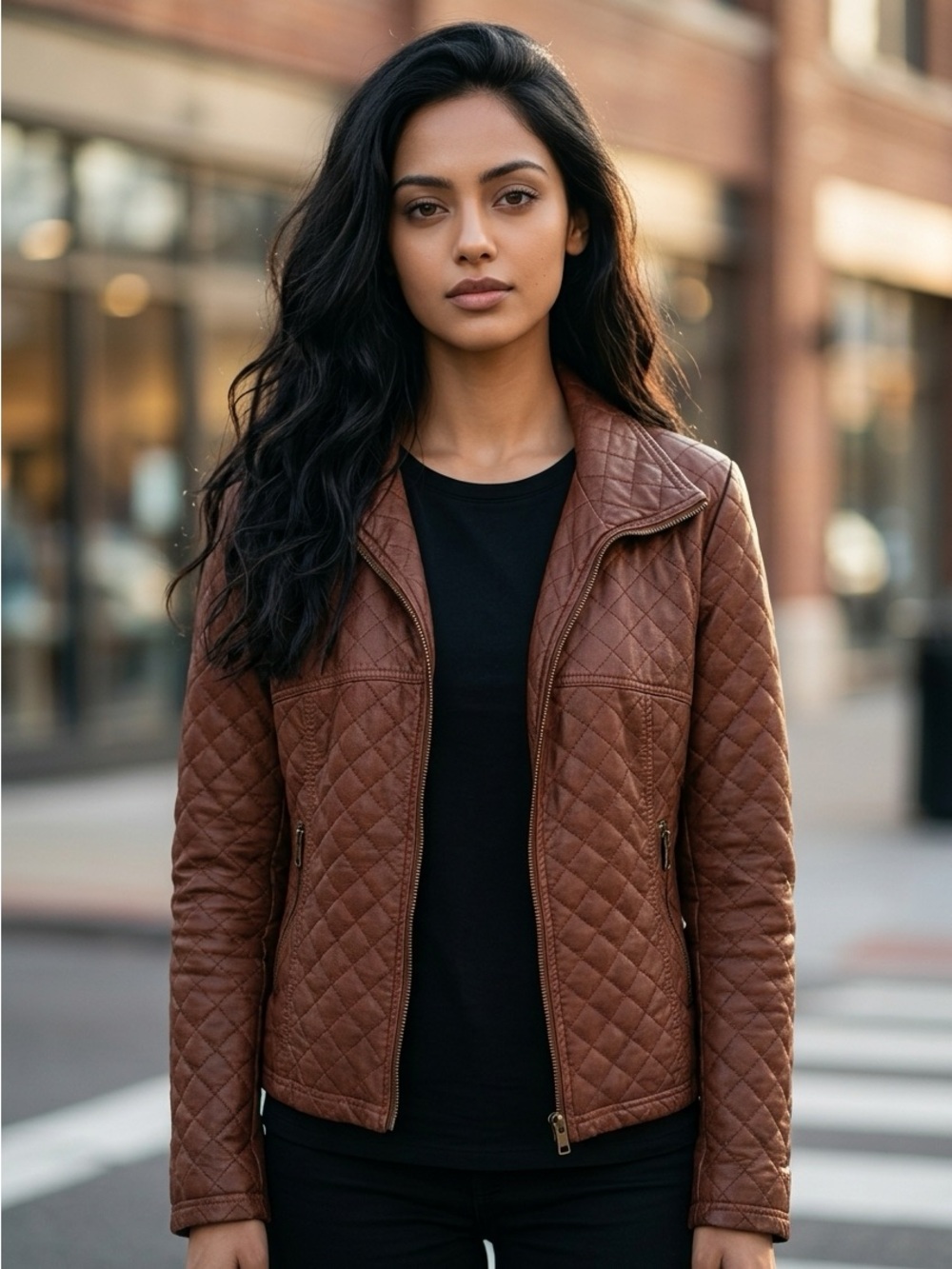 Jessica Simpson Tan Quilted faux Leather Jacket